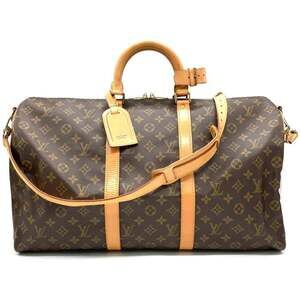 LOUIS VUITTON Authentic Brown Monogram Leather Keepall 50 Boston Bag